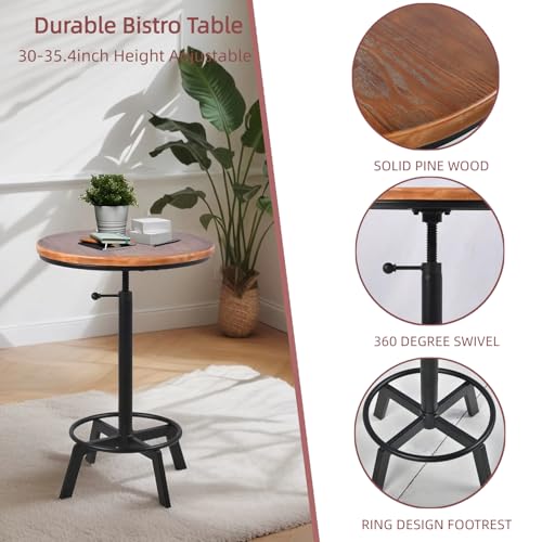 BOKKOLIK Vintage Bartisch, 76,2–89,9 cm, höhenverstellbar, industrieller Bistrotisch, Retro-Esstisch für Küche, Café, Pub, Drehgelenk, Holzplatte