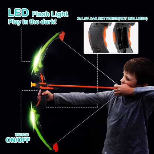 YIMORE Bow and Arrow Set Kids, Archery Set with LED Light with 10 Suction Cups Arrows Targets Quiver, Indoor Outdoor Garden Games