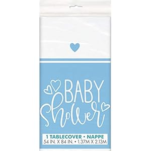 Unique Party 73383 blauwe harten babydouche plastic tafelhoes, 54″ x 84″ 1 pc, afdrukken