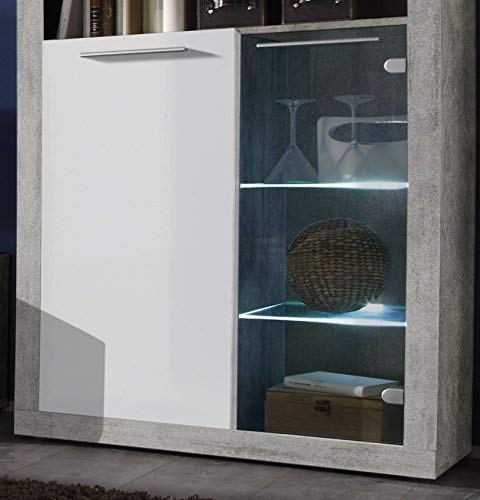 STONE Wohnwand Komplett-Set in Beton Optik, Weiß - Moderne Schrankwand für Ihr Wohnzimmer - 304 x 194 x 48 cm (B/H/T) – Bild 6