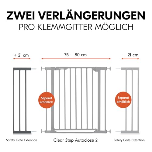 hauck 21cm Verlängerung, Dunkelgrau - Kompatibel mit Kinderschutzgitter Clear Step 2, Open N Stop 2, Autoclose N Stop 2 - Ohne Bohren, Tür- & Treppenschutzgitter Zubehör