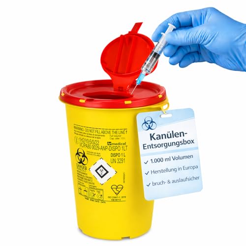 BUXMED 3 Stück Kanülenabwurfbehälter 1 0 Liter für Spritzen Nadeln & Skalpelle Sharps Container Abwurfbehälter Biohazard Butterfly Kanüle Spritzenabwurfbehälter Nadelentsorgungsbehälter