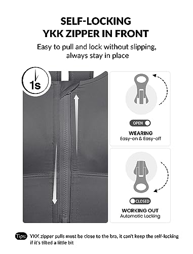 Yvette Womens Sports Bras High Impact Front Zipper Sports Bra for Large Bust Full Support Racerback Workout Running4