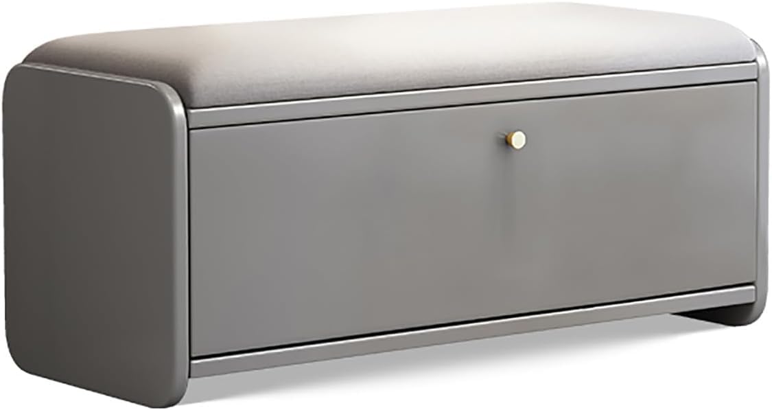 LWJSOCP Modern Solid Wood Shoe Bench with 2 Flip Doors & Padded atStylish Entryway Storage Organizer for Hallway Bedroom Mudroom and Entryway Furniture