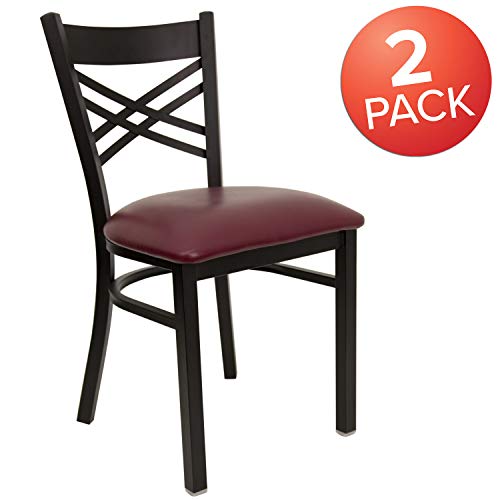 Image of Flash Furniture 2 Pack HERCULES Series Black ''X'' Back Metal Restaurant Chair - Burgundy Vinyl Seat