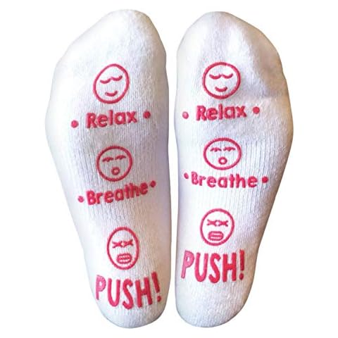 Haute Soirée Labor and Delivery Socks - Funny Push Gift for New Mom to Be (Relax, Breathe, Push) Cover