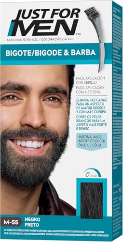 Just For Men Tinte Colorante En Gel Para Barba Y Bigote. Con Aloe y Aceite de Coco, para una Barba Sin Canas y con Aspecto Más Denso en 5 minutos. Tono Negro, M55