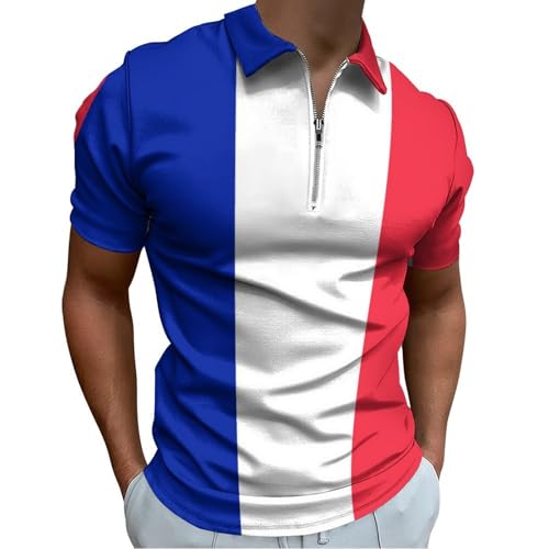 Polo homme été bleu rouge à manches courtes pour le golf