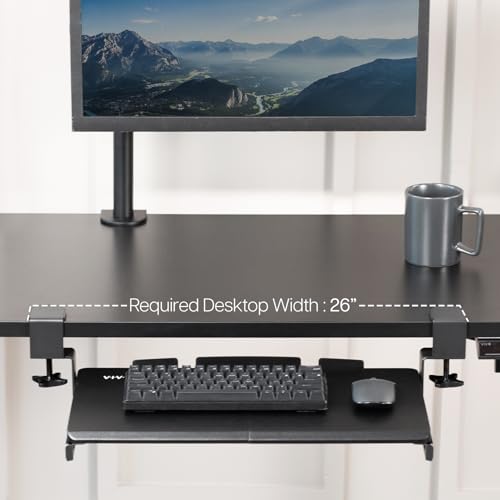 Image of VIVO Small Keyboard Tray, Under Desk Pull Out with Extra Sturdy C Clamp Mount System, 20 Inches (26 Inches Including The Clamps) x 11 Inches Slide-Out Platform Computer Drawer for Typing, Black, | Keyboard Tray for Typing, Slide Out Platform, Extra Sturdy C-Clamp Mount System, Computer Drawer, Black Frame