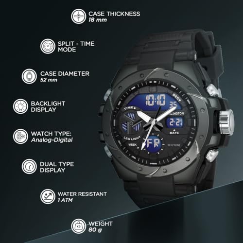 Image of Carlington Analog-Digital Sports Watch Chronograph, Dual Time,Alarm, Stopwatch, Calendar, Water-Resistant, Shock-Resistant, Back Light Display. The Perfect Watch for Men-CT9140 Series