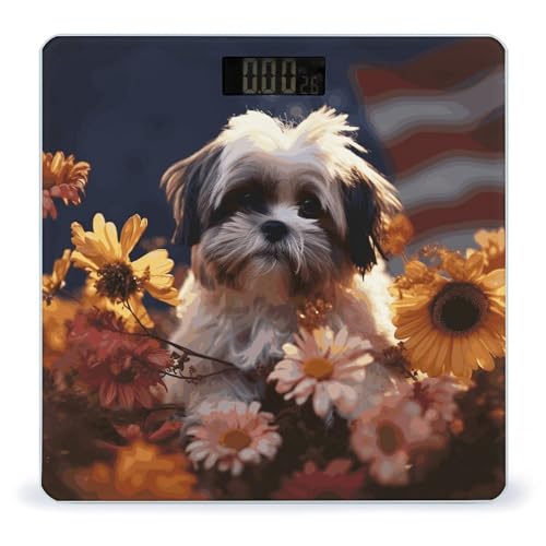 Báscula Digital para Baño con Diseño Shih Tzu y Flores miniatura 1