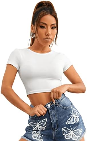 Shein Women's Slim Crop Top Basic Short Sleeve Cropped Tops Short Summer  Shirt, White, XS: Buy Online at Best Price in Egypt - Souq is now Amazon.eg