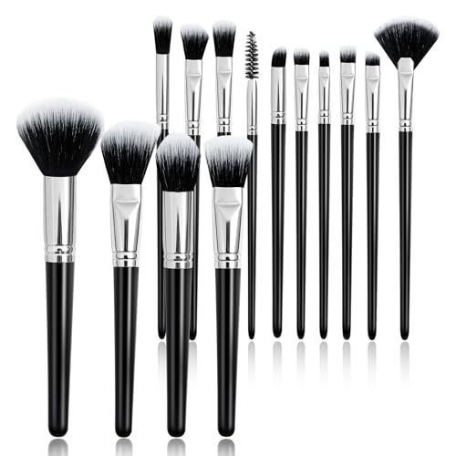 Makeup Brush Set, Premium Synthetic 14 Pcs Makeup Brushes, Travel Makeup Brush Set for Foundation, Concealer, Blush and Eyeshadow Brush(Black)