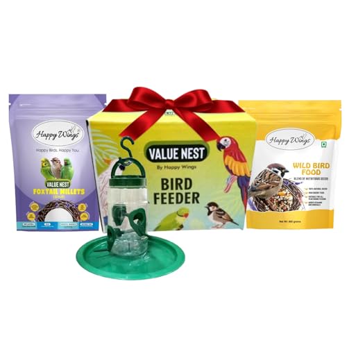 Image of Happy Wings Value Nest Bird Feeder Starter Pack | Plastic Tube Bird Feeder with Foxtail Millet (1 kg) and Wild Bird Food (900 gm)