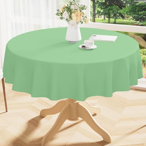 Image of Smiry Round Table Cloth 60 Inch, Waterproof Wipeable Vinyl Tablecloths Protector, Oil Spill Proof Plastic Table Cover for Dining, Picnic, Camping, Outdoor, Sage Green