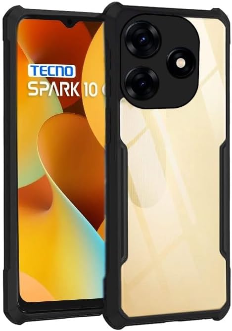 amazon basics Hybrid Camera Protection Transparent Hard Back Case Cover for Tecno Spark 10C (Sides Black)