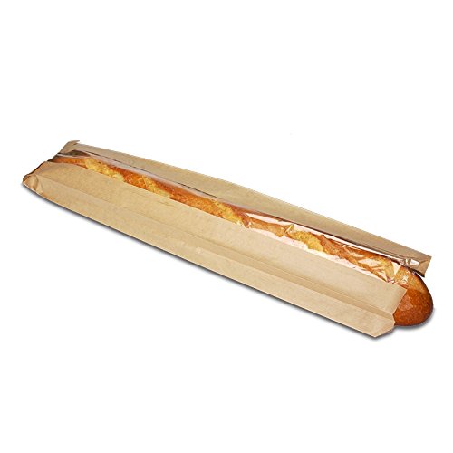 1000 Sichtstreifenbeutel/Baguettebeutel, Sichtfaltenbeutel mit Sichtfenster 12+5,5x63cm, Kraft - braun Cover