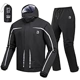 RIDEIRON Tuta antipioggia da moto Completo,Giacca antipioggia moto uomo con cappuccio stac...