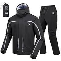 RIDEIRON Regenjacke Herren Set Motorrad Regenkombi Herren Regenjacke Wasserdicht Atmungsaktiv Reflektierend Leicht winddichter Outdoor für Fahrradfahrer,Schwarz,L