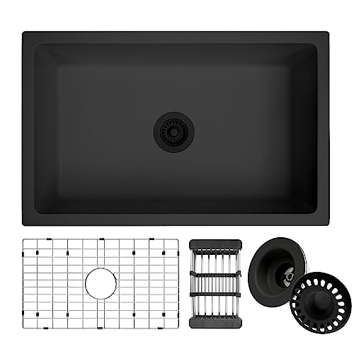 Monsinta 3018 Undermount Kitchen Sink, 30 Inch Matte Black Kitchen Sink, Granite Composite Single Bowl Kitchen Sink,Kitchen Sink Undermount cover