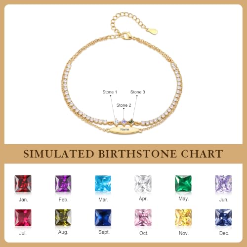 Tobillera personalizada kaululu con nombre y piedra natal de plata ajustable en capas 2