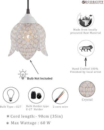 Image of Lotus Crystal Pendant Light Modern Ceiling Fixture, Stylish Home Decor, Warm White, Living Room, Bedroom, Contemporary Design, Decorative Crystal Chandelier (White)