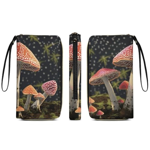 Women Wallets Mushroom Leather Wallet for Women Thin Wallet with Zipper Pocket Card Holder3