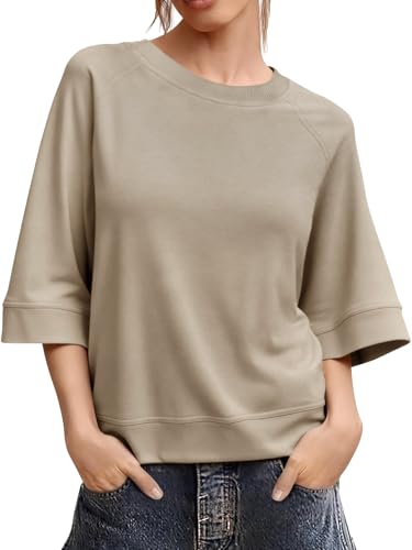 Image of Tankaneo Womens Oversized Half Sleeve T-Shirts Crew Neck Boxy Basic Tees Tops Summer Casual Loose Fit Tunic Shirts
