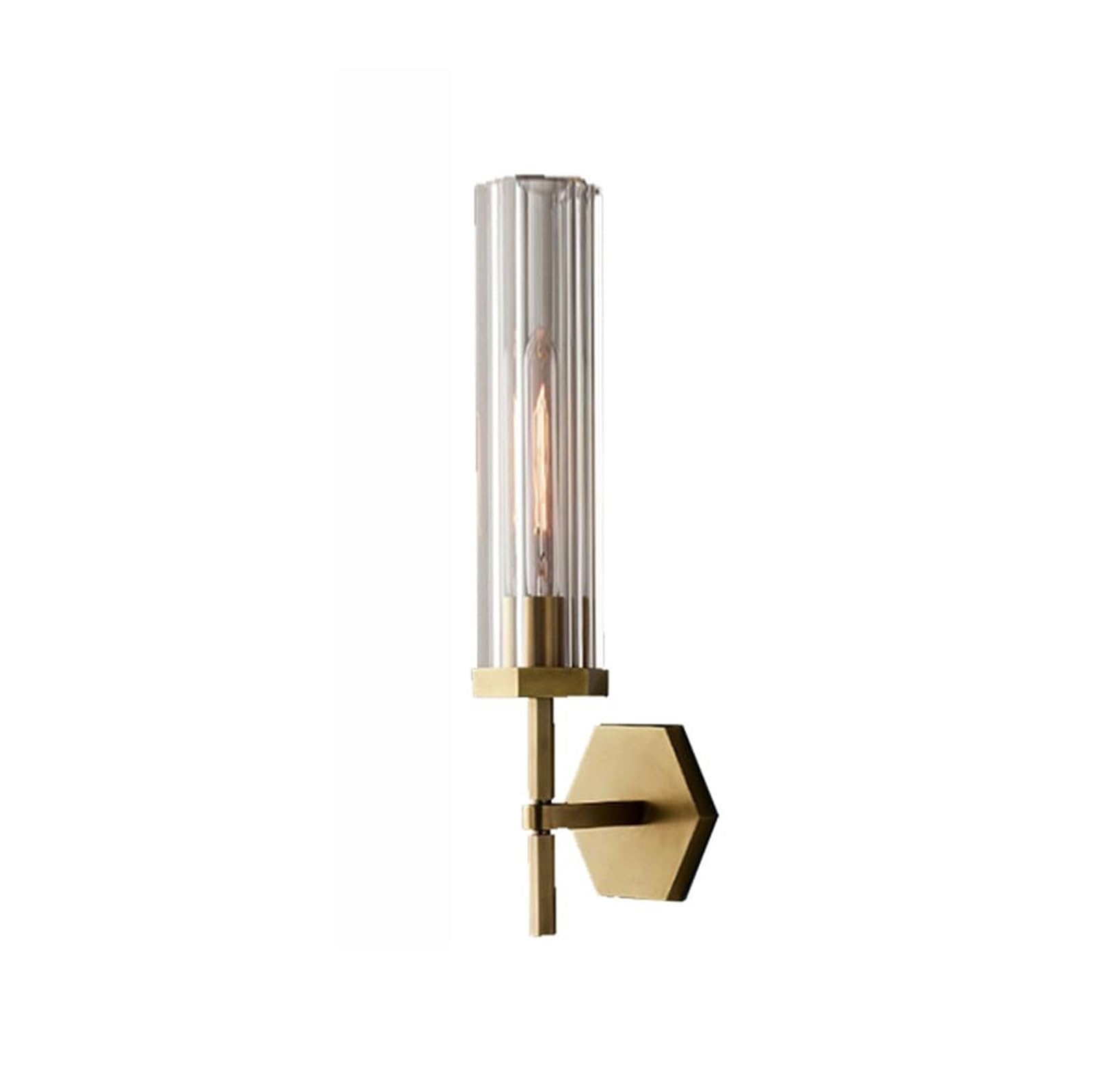 KHUKHU Rustic Industrial Wall Sconce, Brass Wall Lamp with Tubular Clear Glass Lampshade, Wall Mount Sconce, Vanity Light Wall Light for Living Room Bedroom Hallway Bedside(B,50cm)