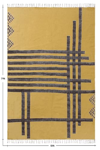 Tapis kilim chambre et salon : coton vert noir lavable