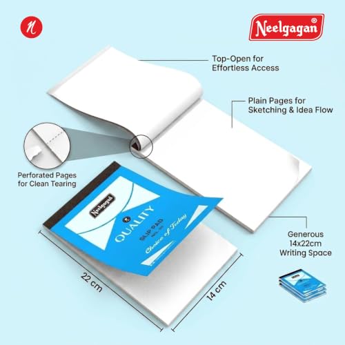 Image of NEELGAGAN Slip Pad No.33 - Plain White Writing Pads (Pack of 10), 40 Sheets /80 Pages Each, Compact Memo Notebook for Office & Home Stationery, Premium Small Note Pads for Quick Jottings