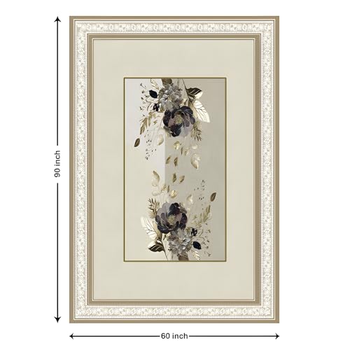 Image of Cloth Fusion Velvet Floral Dining Table Cover Cloth 6 Seater with Stunning Gold Foil Design for Home Decor (60x90 Inch, Beige)