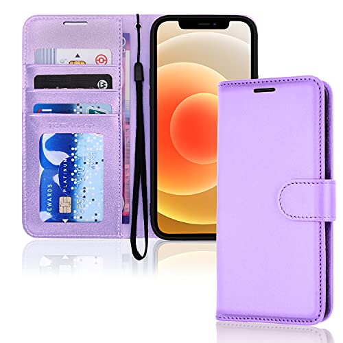 TECHGEAR Cover iPhone 12 / iPhone 12 PRO - Custodia Portafoglio in Pelle Sintetica con TPU Antiurto, Funzione di Supporto con Slot per Schede e Cinturino da Polso per iPhone 12/PRO (6,1) - Vio