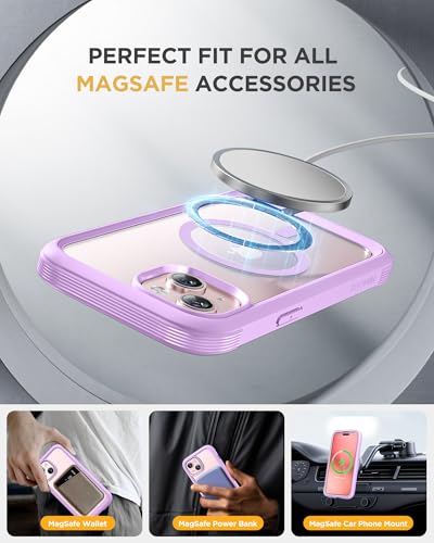 Image of Miracase Glass Series for iPhone 15 Case [Compatible with MagSafe] Full-Body Magnetic Bumper Case with Built-in 9H Tempered Glass Screen Protector + Camera Lens Protector, Light Purple