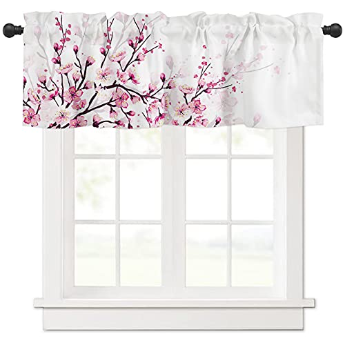 Applebless Curtain Valances For Living Room Cherry Blossom Rod Pocket Short Window Valance Pink White Short Kitchen Window Treatment Valances For Bedroom Bathroom（1 Panel,54X18 Inch） #TOP6