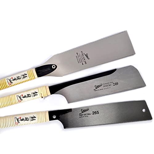 Juego de 3 sierras japonesas de 250 mm Shogun Kataba Dozuki Ryoba, sierra de espalda de dos lados