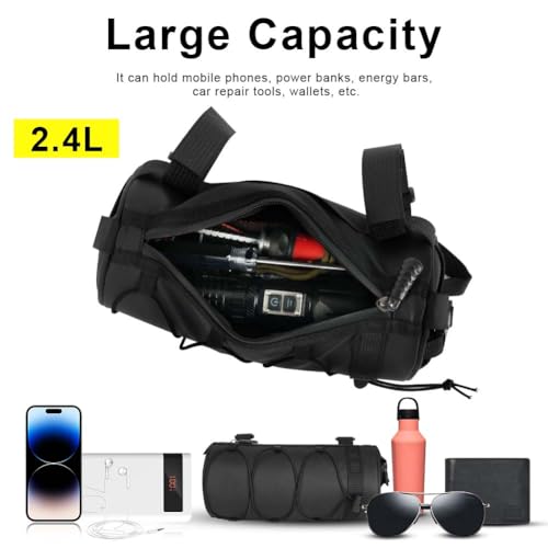 flintronic Waterproof Bike Handlebar Bag, Large Capacity Cycling Frame Bag With Shoulder Strap, Front Top Tube Storage Roll for MTB Mountain and Road Bike - Black - Image 5