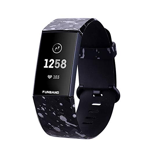 FunBand Compatible with Fitbit Charge 3/Charge 4 Strap Bands,Unique Elegant Floral Pattern Printed Soft Silicone Sport Adjustable Replacement Bracelet for Charge 3/Charge 4 Fitness Activity Wristband