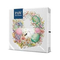 PAW - Papieren Servetten 3-laags (33 x 33 cm) | 20 Stuks | Perfect voor Pasen, Feesten, Lente en Vieringen | Tafeldecoratie Paasfeest Kleurrijke Papieren Servetten | Paaskrans