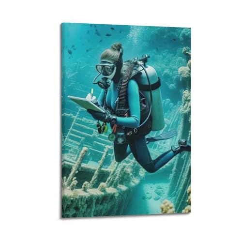 Poster mural moderne avec cadre WIZIGM 30x45 cm style sous-marin