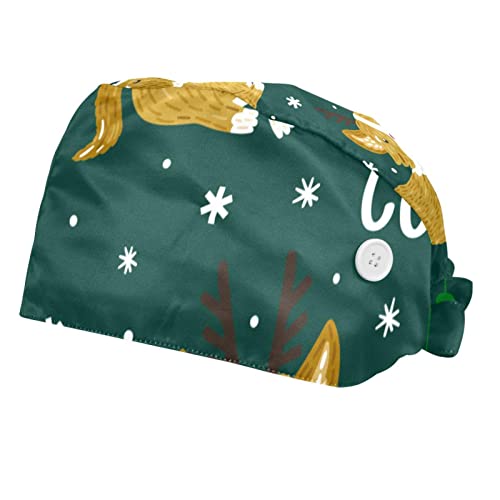 Couvre-chef unisexe Corgi de Noël bonnet de travail ajustable casquette de protection 2 pièces