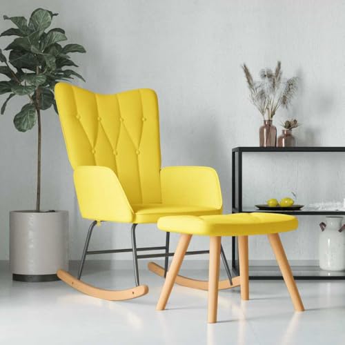 Frdhee Sillón de salón mecedora para lactancia, silla mecedora con taburete, tela amarilla mostaza, silla de lactancia para salón, dormitorio, se puede montar rápidamente