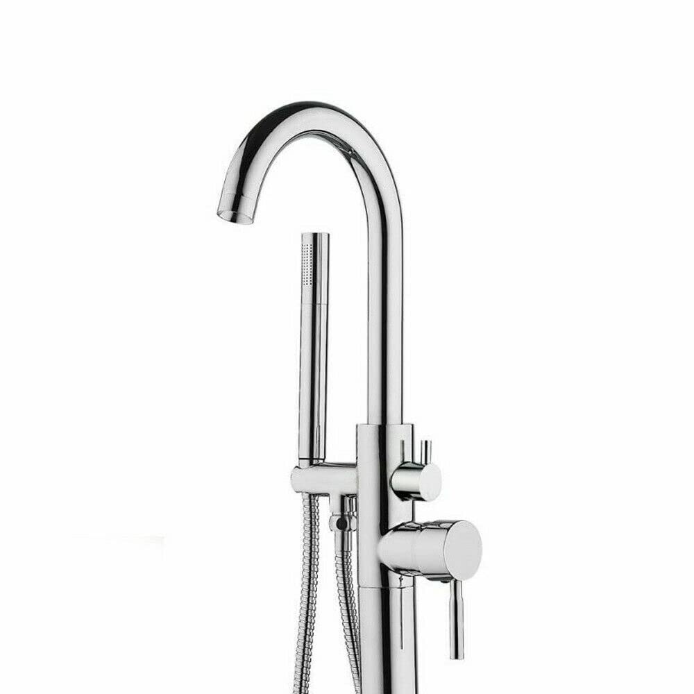 Grifo para bañera de pie independiente, retro, de pie, de cobre, acero inoxidable, montaje en el suelo