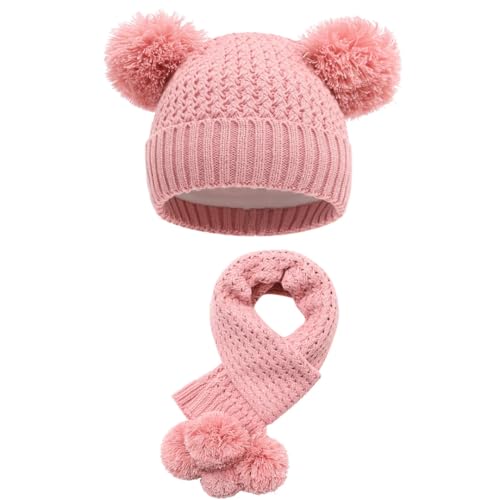 Children's Hat Scarf Set Winter Girl Beanie Pompom Knit Cap Outdoor Warm Soft Skiing Hat3