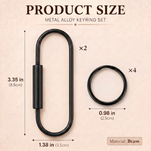 Image of WILLBOND Brass Carabiner Key Ring Locking Screw Carabiner Clips Round Key Rings Keychain Kit for Handbags Purse Bag Charm