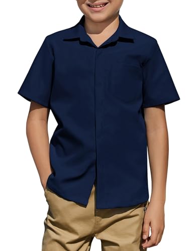 Image of Arshiner Boys Short Sleeve Dress Shirts Solid Button Down Shirts | formal Uniform School Shirt, for 4-12 Years, Hidden Buttons, with Chest Pocket, Regular Fit, Summer Tee top for Kids