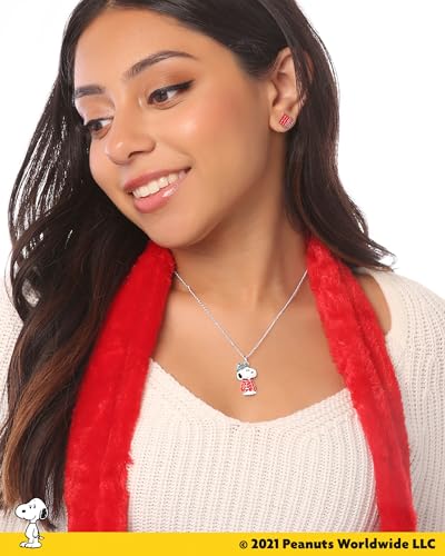 SALLY ROSE Peanuts Snoopy Pendant Necklace with Crystals, 16"+2" Silver Flash-Plated Snoopy Necklace for Women Official License2
