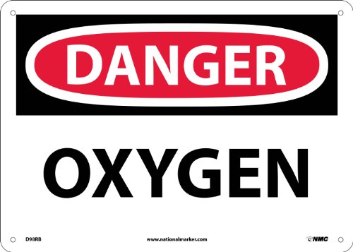 Panneau danger oxygène NMC D98RB en plastique rigide de 35,6 x 25,4 cm