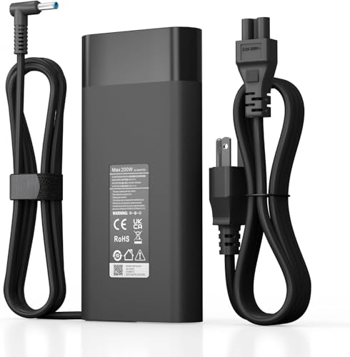200W Laptop Charger for HP OMEN 15 17 Victus Gaming Notebook ZBook 15 17 Studio G3 G4 G5 G6 Pavilion 17 15 TPN-DA10 TPN-CA11 19.5V 10.3A Power Adapter Cord