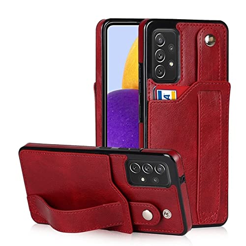 Étui en cuir pour Samsung S21 avec porte-carte et dragonne amovible - Rouge